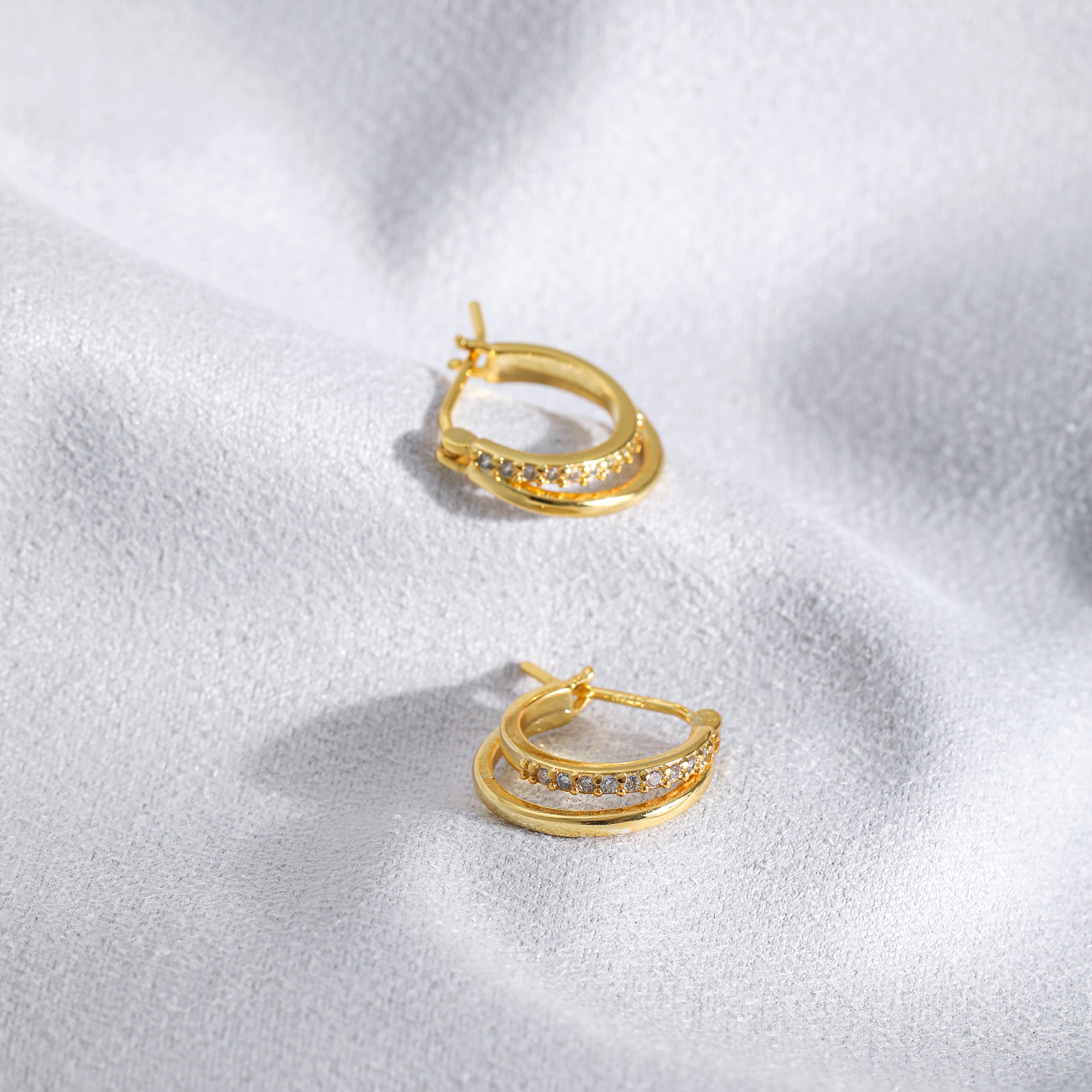 gold double hoop with cubic zirconia