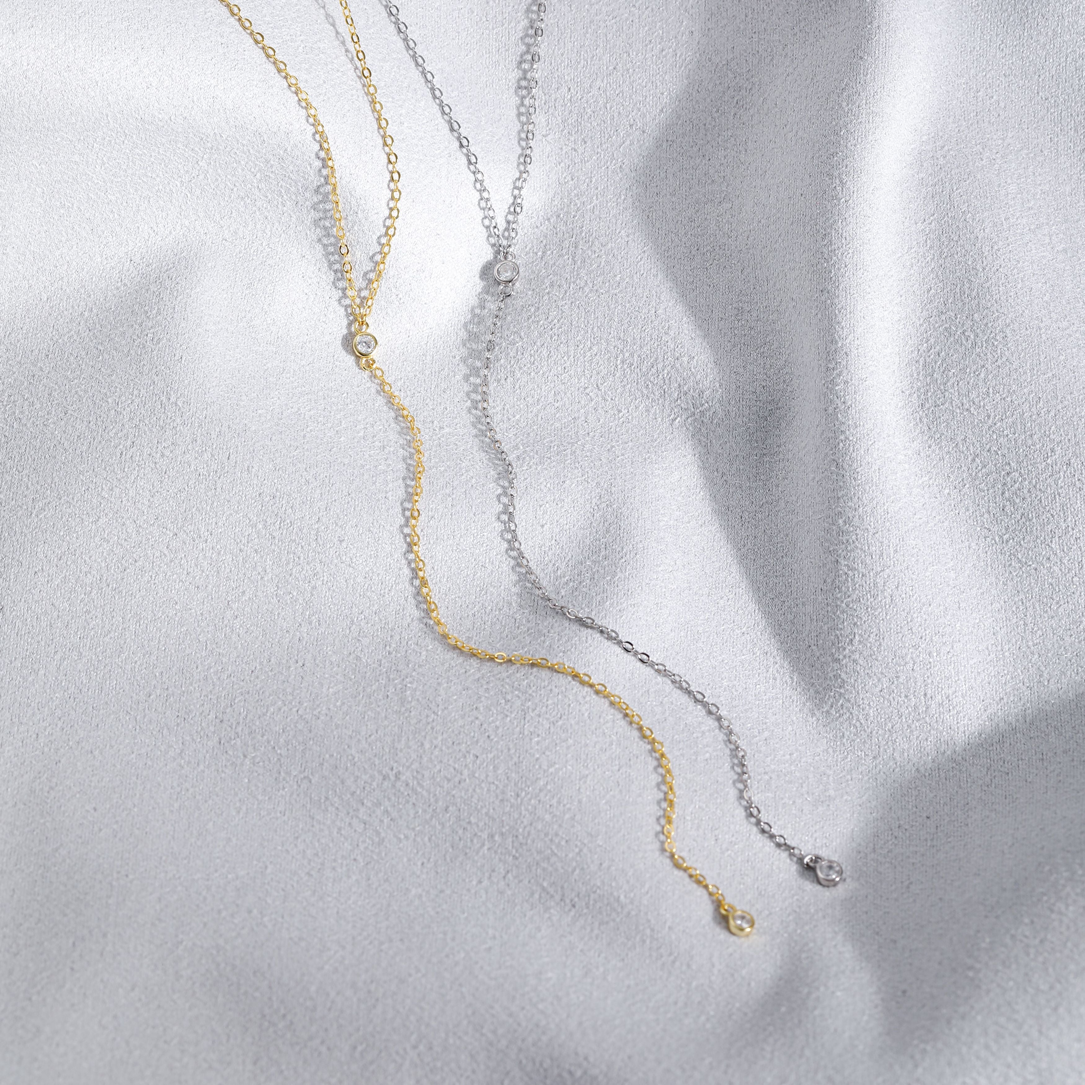 white gold y necklace