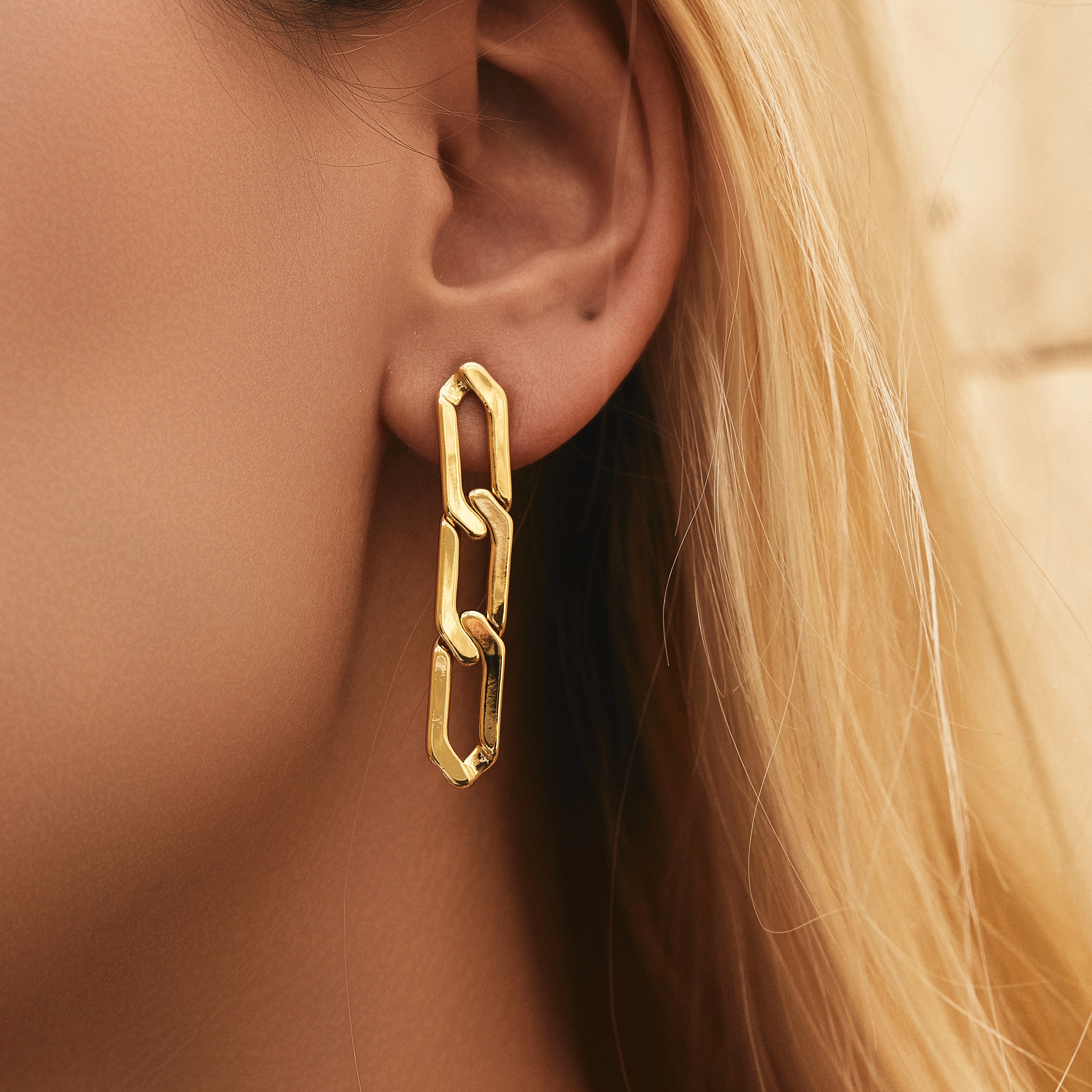Gold chain link earrings