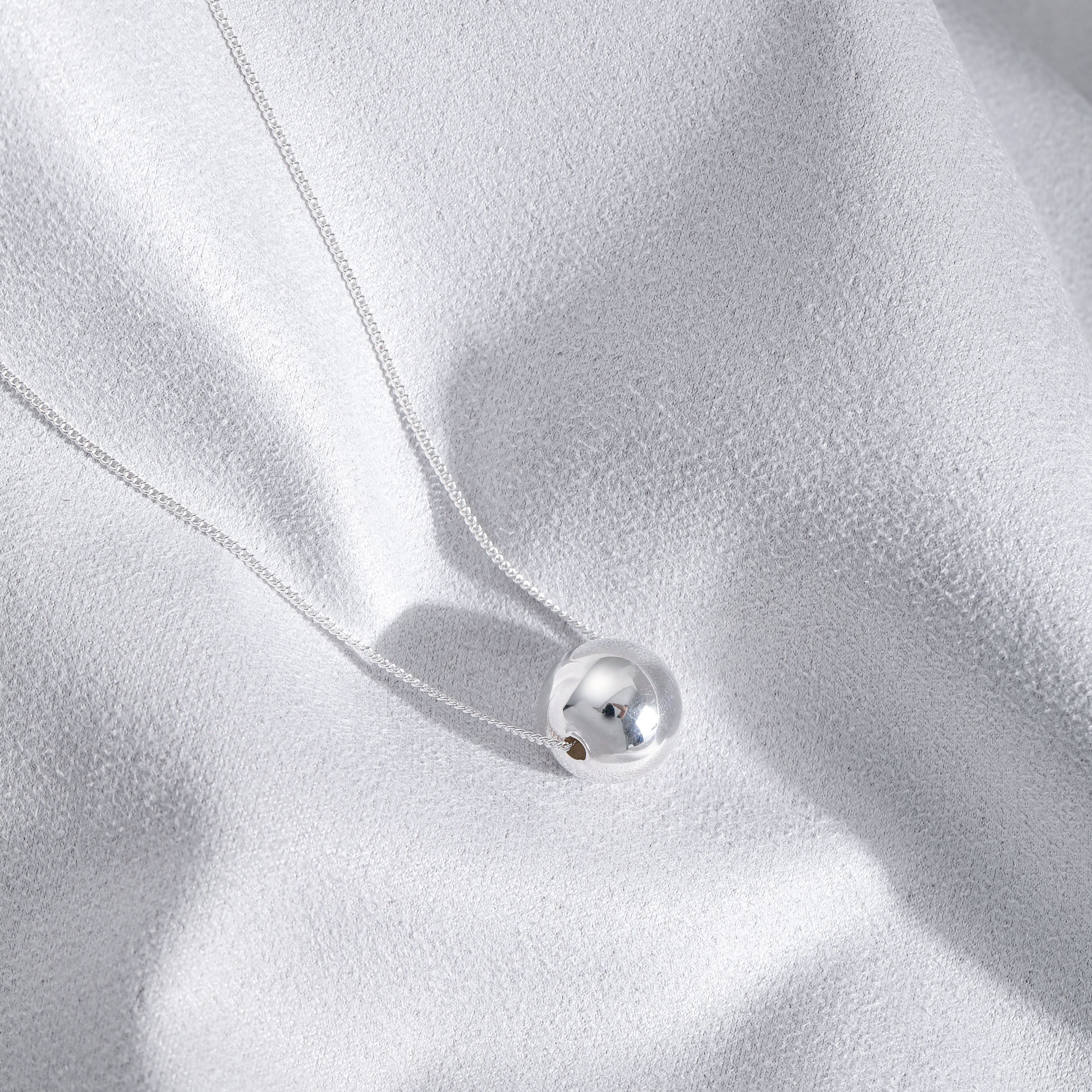 925 Sterling Silver Plain Ball Pendant Necklace 